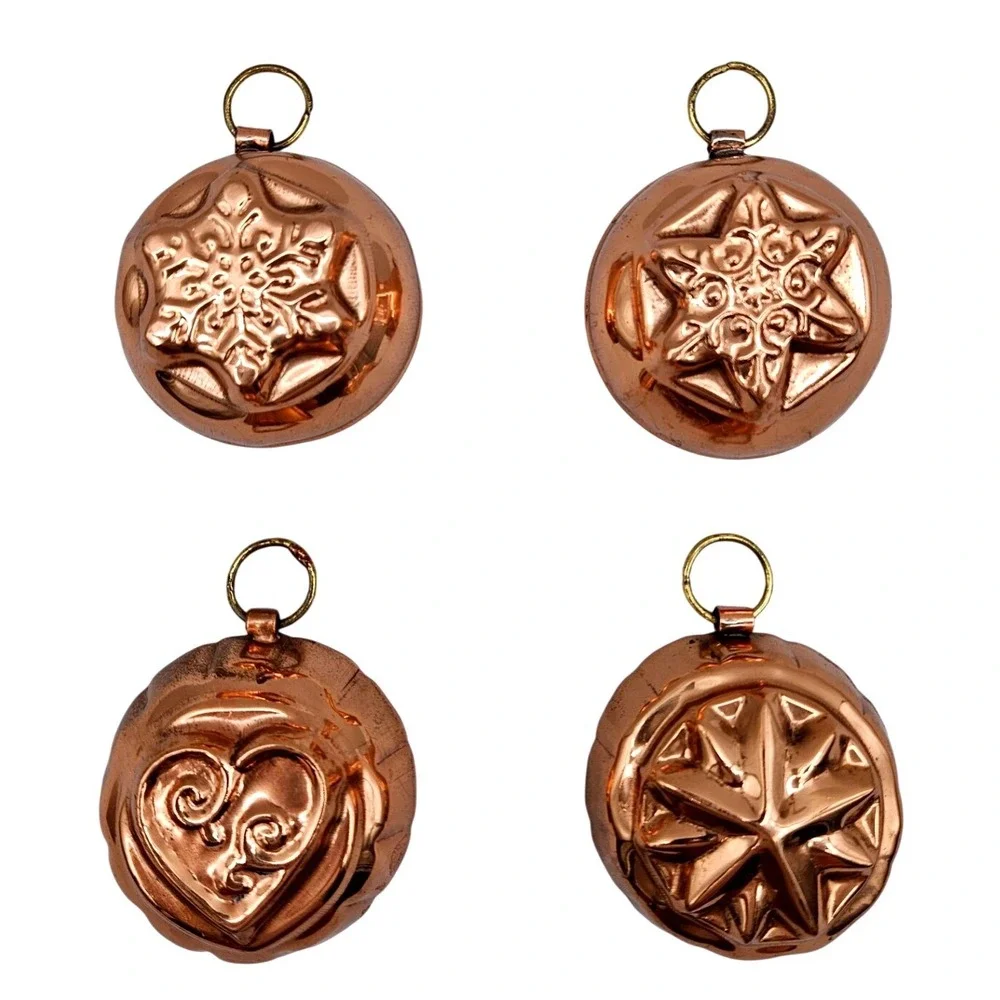 Vintage Copper Mini Jelly Molds Set of 4 Heart Snowflake Star Kitchen Wall Decor